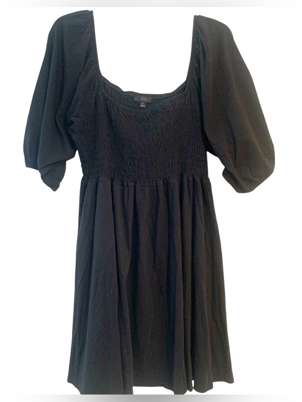 J. Crew Black Smocked Top Jersey Dress Balloon Sleeve Cotton NWOT Womens Size XL